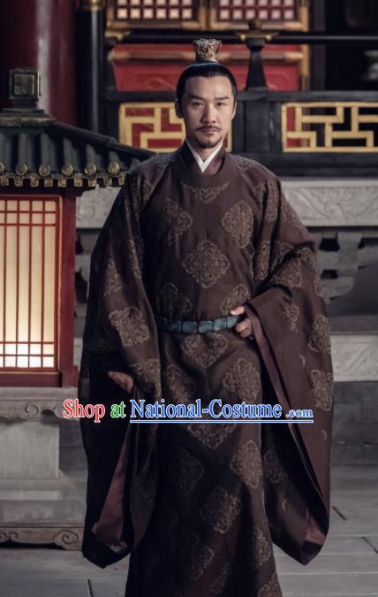 Drama Royal Nirvana Traditional Chinese Song Dynasty Emperor Xiao Ruijian Brown Clothing Ancient Imperator Costume for Men