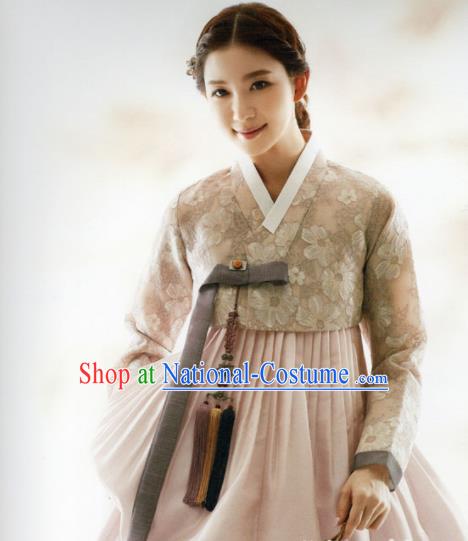 Korean Traditional Hanbok Princess Blouse and Pink Dress Outfits Asian Korea Fashion Costume for Women