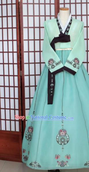 Korean Traditional Hanbok Green Blouse and Dress Outfits Asian Korea Wedding Fashion Costume for Women