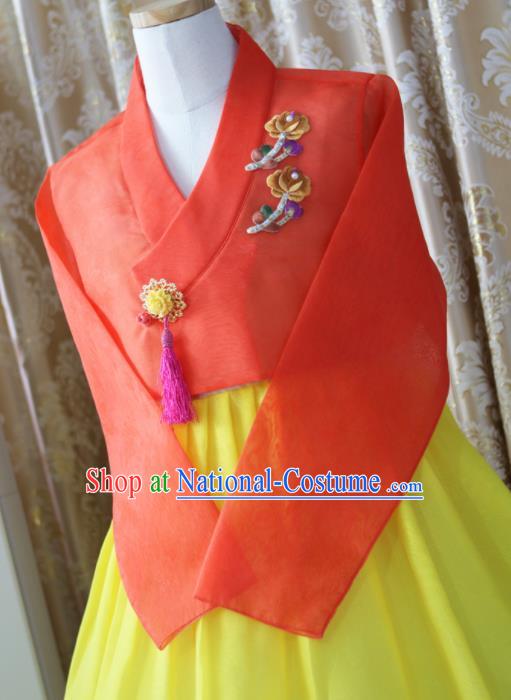 Korean Traditional Garment Hanbok Orange Blouse and Yellow Dress Outfits Asian Korea Fashion Costume for Women