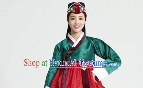 Korean Traditional Bride Garment Hanbok Green Satin Blouse and Red Dress Outfits Asian Korea Fashion Costume for Women