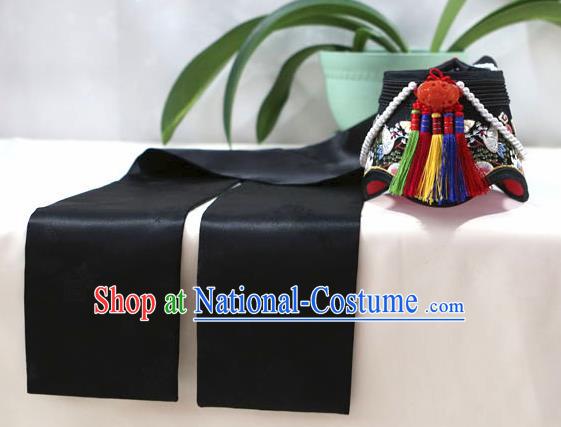 Korean Traditional Court Bride Black Embroidered Hat Asian Korea Fashion Wedding Hair Accessories for Women