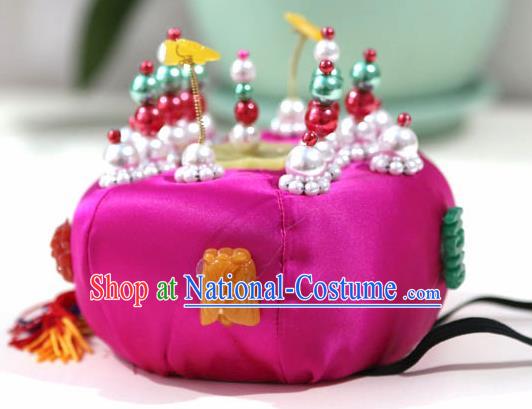 Korean Traditional Court Bride Rosy Hat Asian Korea Fashion Wedding Hair Accessories for Women