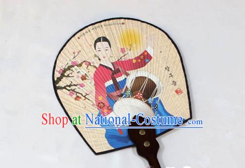 Korean Traditional Bride Printing Palace Fan Asian Korea Paper Fans for Women