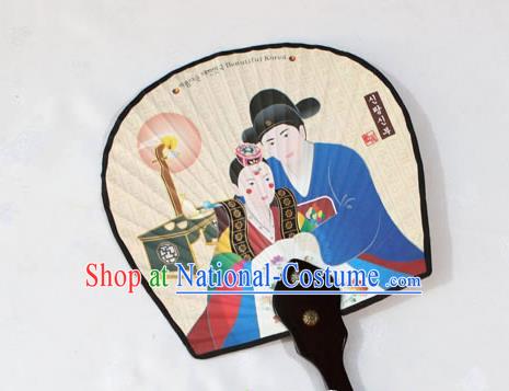 Korean Traditional Bride Wedding Printing Palace Fan Asian Korea Paper Fans for Women