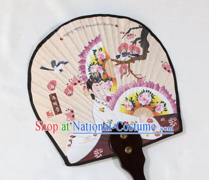 Korean Traditional Wedding Bride Printing Palace Fan Asian Korea Paper Fans for Women