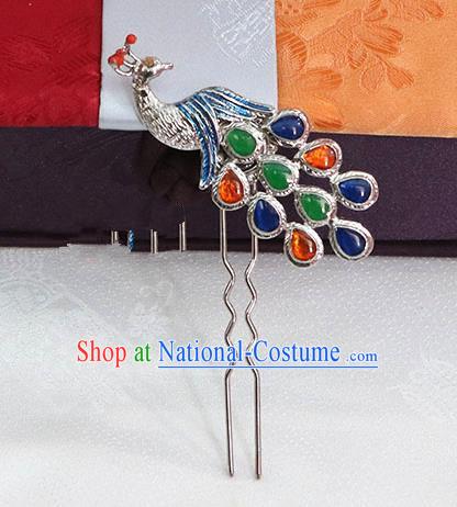 Korean Traditional Wedding Bride Peacock Hairpins Asian Korea Hanbok Hair Accessories for Women