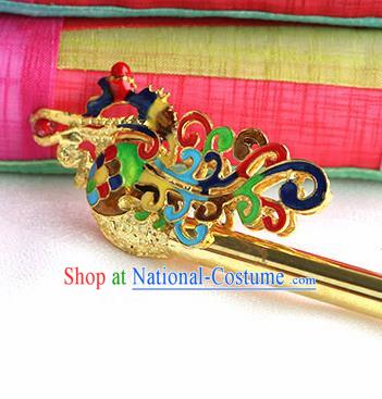 Korean Traditional Wedding Bride Golden Dragon Hairpins Asian Korea Hanbok Hair Accessories for Women