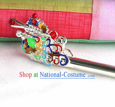 Korean Traditional Wedding Bride Argent Dragon Hairpins Asian Korea Hanbok Hair Accessories for Women