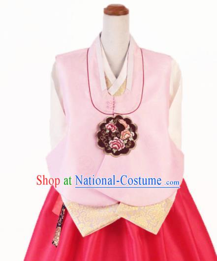 Korean Traditional Garment Bride Hanbok Embroidered Pink Vest Asian Korea Fashion Costume for Women