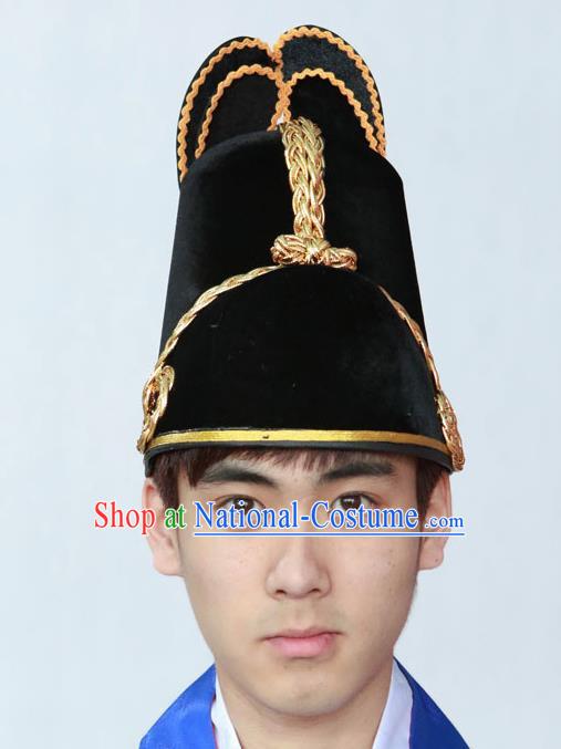 Korean Traditional King Black Hat Asian Korea Ancient Emperor Headwear for Men