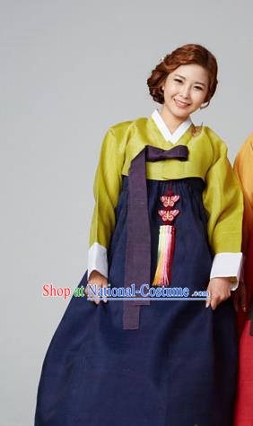 Korean Traditional Garment Green Blouse and Navy Dress Mother Hanbok Asian Korea Fashion Costume for Women