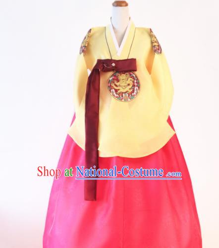 Korean Traditional Hanbok Garment Yellow Blouse and Rosy Dress Asian Korea Fashion Costume for Women