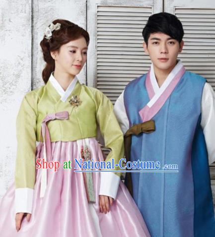 Korean Traditional Hanbok Garment Green Blouse and Pink Dress Asian Korea Fashion Costume for Women