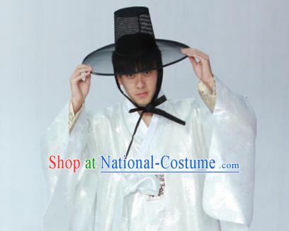 Korean Traditional White Silk Coat Hanbok Asian Korea Bridegroom Fashion Costume for Men