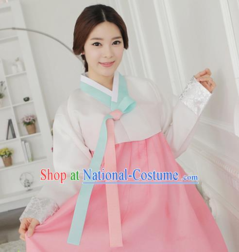 Korean Traditional Hanbok Garment White Blouse and Pink Dress Asian Korea Fashion Costume for Women