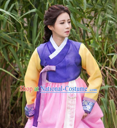 Korean Traditional Mother Hanbok Garment Purple Blouse and Pink Dress Asian Korea Fashion Costume for Women