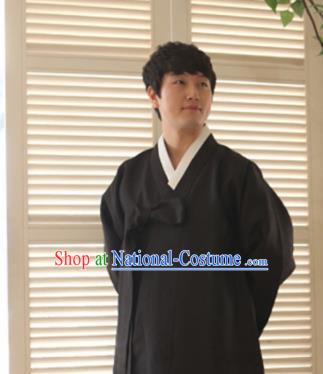 Korean Traditional Black Shirt and Pants Hanbok Asian Korea Bridegroom Fashion Costume for Men