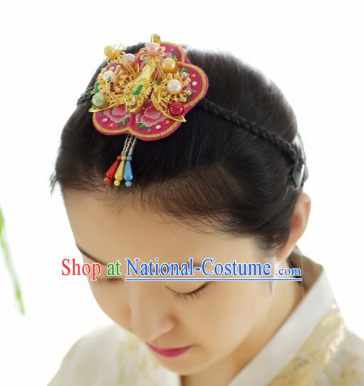 Korean Traditional Wedding Bride Rosy Hairband Asian Korea Hanbok Hair Accessories for Women