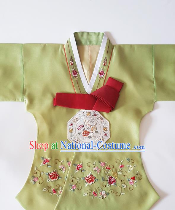 Korean Traditional Court Hanbok Garment Embroidered Olive Green Blouse Asian Korea Fashion Costume for Women