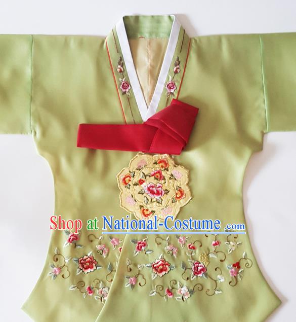 Korean Traditional Court Hanbok Garment Embroidered Peony Olive Green Blouse Asian Korea Fashion Costume for Women