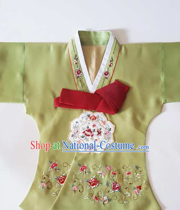 Korean Traditional Hanbok Garment Court Embroidered Olive Green Blouse Asian Korea Fashion Costume for Women