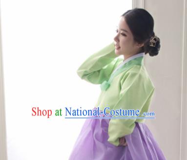 Korean Traditional Bride Hanbok Garment Green Blouse and Lilac Dress Asian Korea Fashion Costume for Women