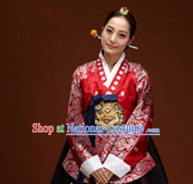 Korean Traditional Court Hanbok Garment Red Blouse and Dress Asian Korea Fashion Costume for Women