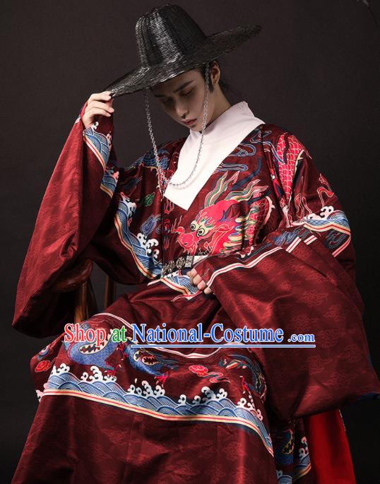 Chinese Traditional Ming Dynasty Blades Red Robe Ancient Imperial Guards Swordsman Costumes for Men