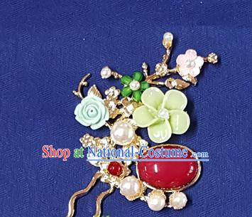 Korean Traditional Wedding Bride Green Ceramic Flower Hairpins Asian Korea Hanbok Hair Accessories for Women