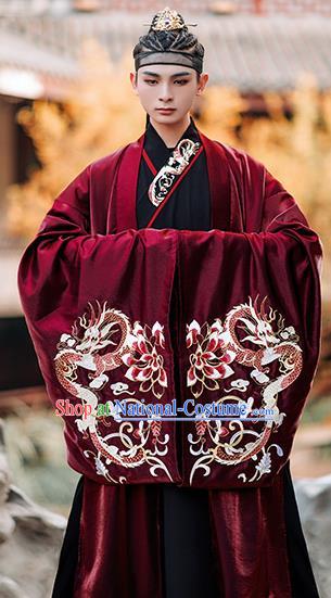 Chinese Traditional Jin Dynasty Scholar Red Cape Ancient Royal Prince Costumes for Men