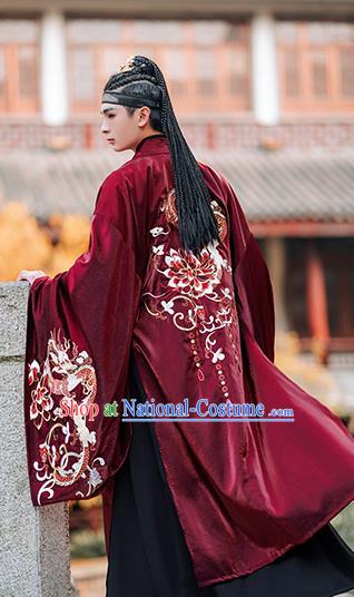 Chinese Traditional Jin Dynasty Scholar Red Cape Ancient Royal Prince Costumes for Men