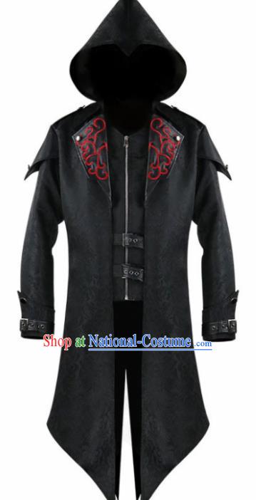 Western Middle Ages Drama Black Dust Coat European Traditional Knight Costume for Men