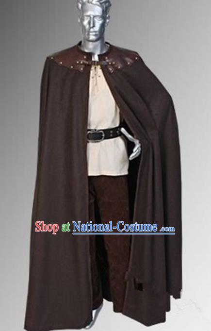 Western Middle Ages Drama General Brown Cloak European Traditional Knight Costume for Men