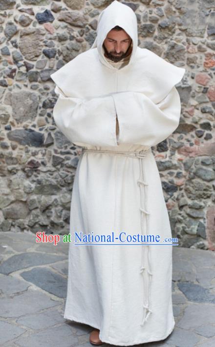 Western Halloween Middle Ages Drama Missionary White Robe European Traditional Churchman Costume for Men