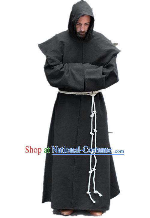 Western Halloween Middle Ages Drama Missionary Black Robe European Traditional Churchman Costume for Men