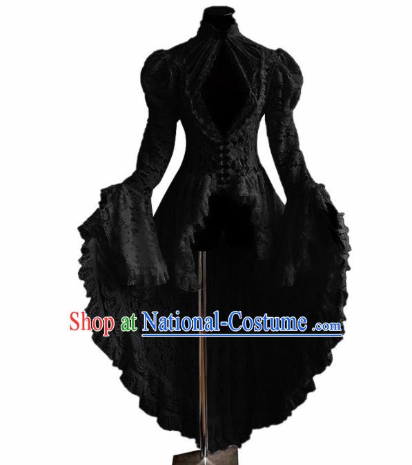 Western Halloween Middle Ages Drama Black Lace Dress European Traditional Court Costume for Women