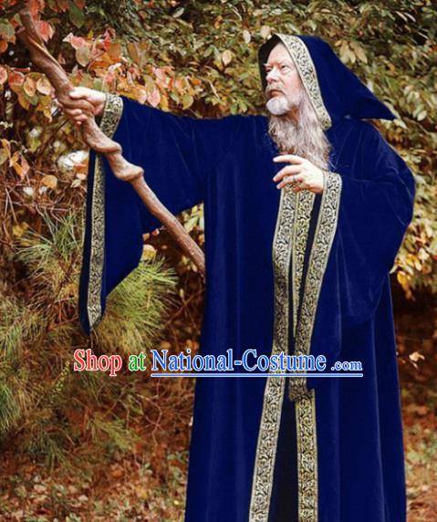 Western Halloween Middle Ages Cosplay Wizard Blue Coat European Traditional Witcher Costume for Men