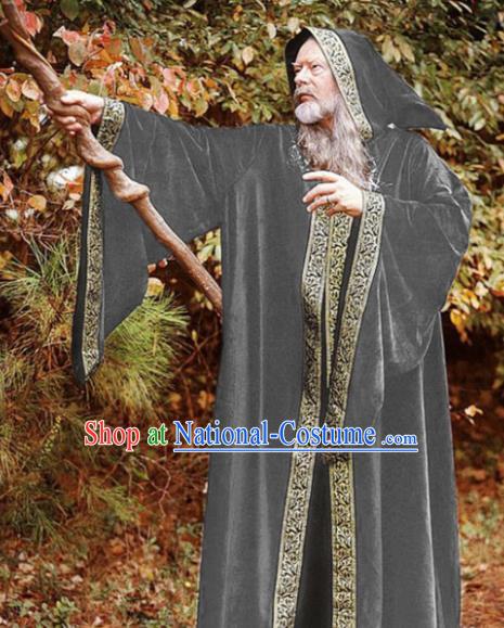 Western Halloween Middle Ages Cosplay Wizard Grey Coat European Traditional Witcher Costume for Men