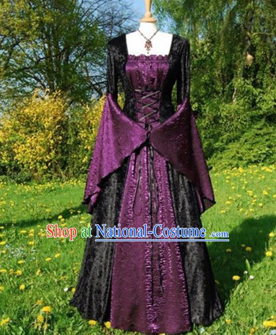 Western Halloween Middle Ages Cosplay Queen Purple Dress European Traditional Court Costume for Women