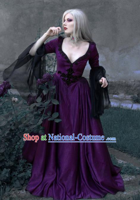 Western Halloween Cosplay Queen Purple Dress European Traditional Middle Ages Court Costume for Women