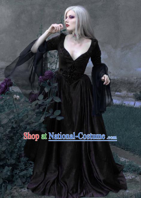 Western Halloween Cosplay Queen Black Dress European Traditional Middle Ages Court Costume for Women