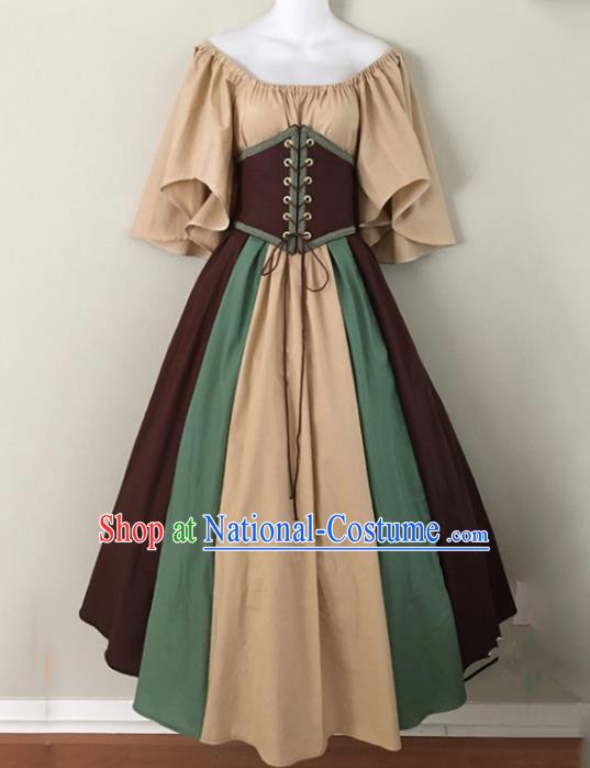 Western Halloween Cosplay Khaki Dress European Traditional Middle Ages Court Costume for Women