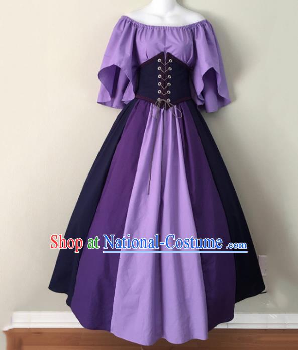 Western Halloween Cosplay Purple Dress European Traditional Middle Ages Court Costume for Women