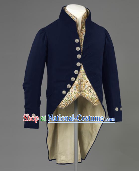 Western Middle Ages Drama Deep Blue Coat European Traditional Knight Costume for Men