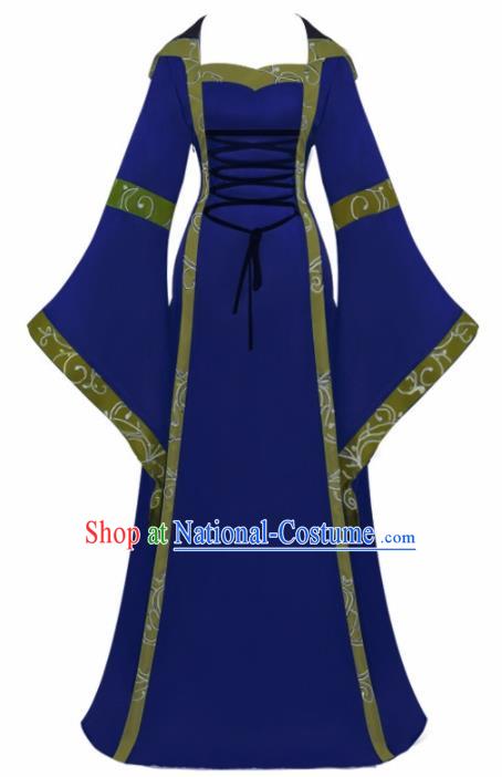 Western Halloween Cosplay Princess Royalblue Dress European Traditional Middle Ages Court Costume for Women