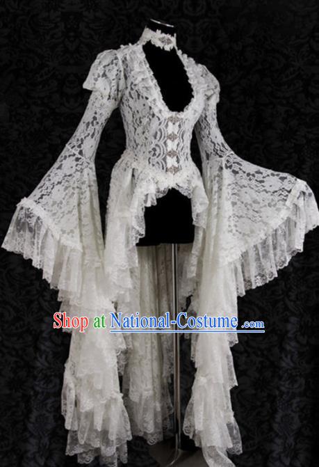 Western Halloween Cosplay Princess White Lace Dress European Traditional Middle Ages Court Costume for Women