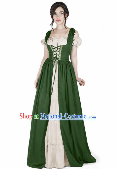 Western Halloween Cosplay Housemaid Green Dress European Traditional Middle Ages Female Civilian Costume for Women