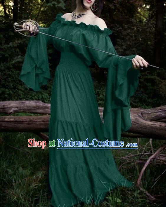 Western Halloween Cosplay Court Green Dress European Traditional Middle Ages Princess Costume for Women