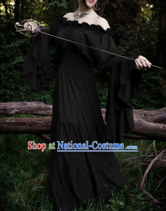 Western Halloween Cosplay Court Black Dress European Traditional Middle Ages Princess Costume for Women